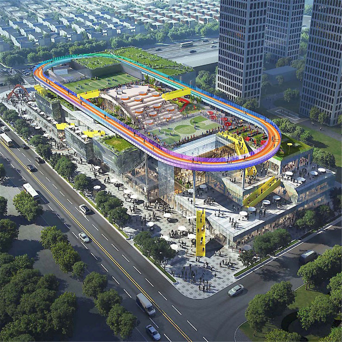 clou architects 天空mall是地上建筑面积20,000平方米的社区商业中心