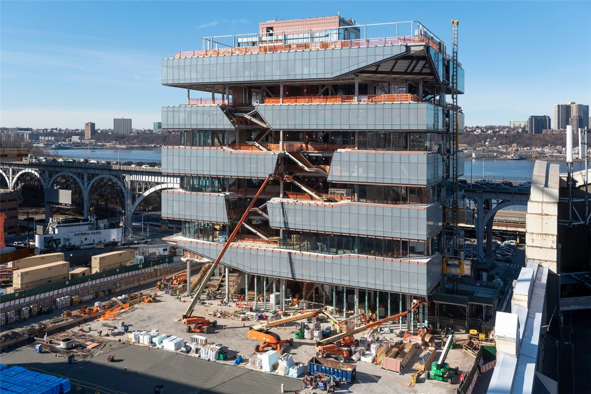 public spaces are established: in one building, a two-story